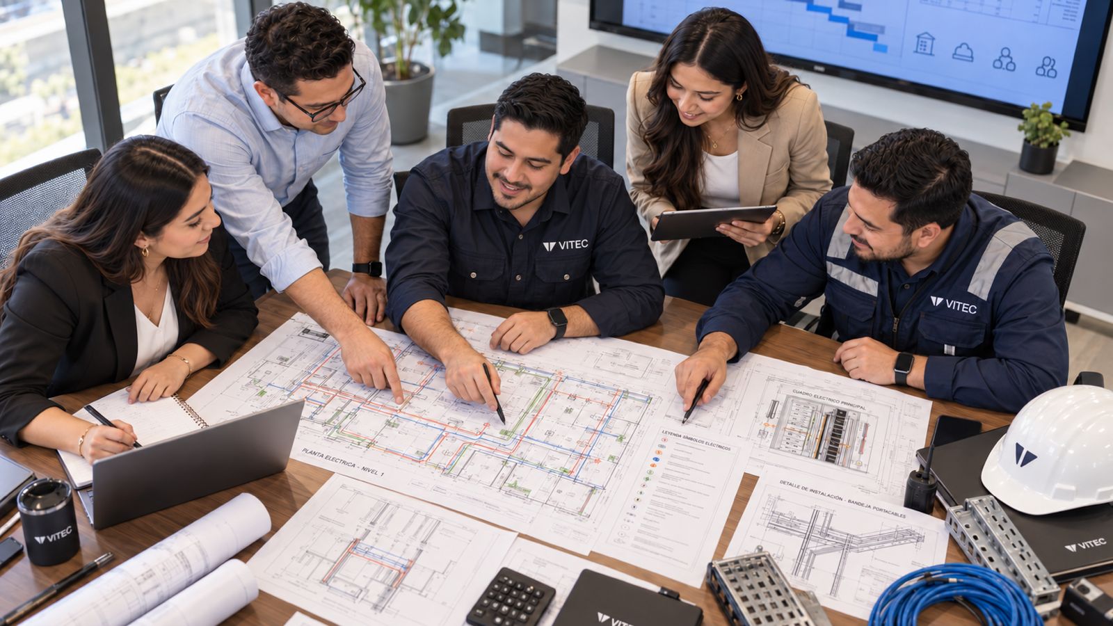 Equipo Vitec colaborando en la planificación de un proyecto