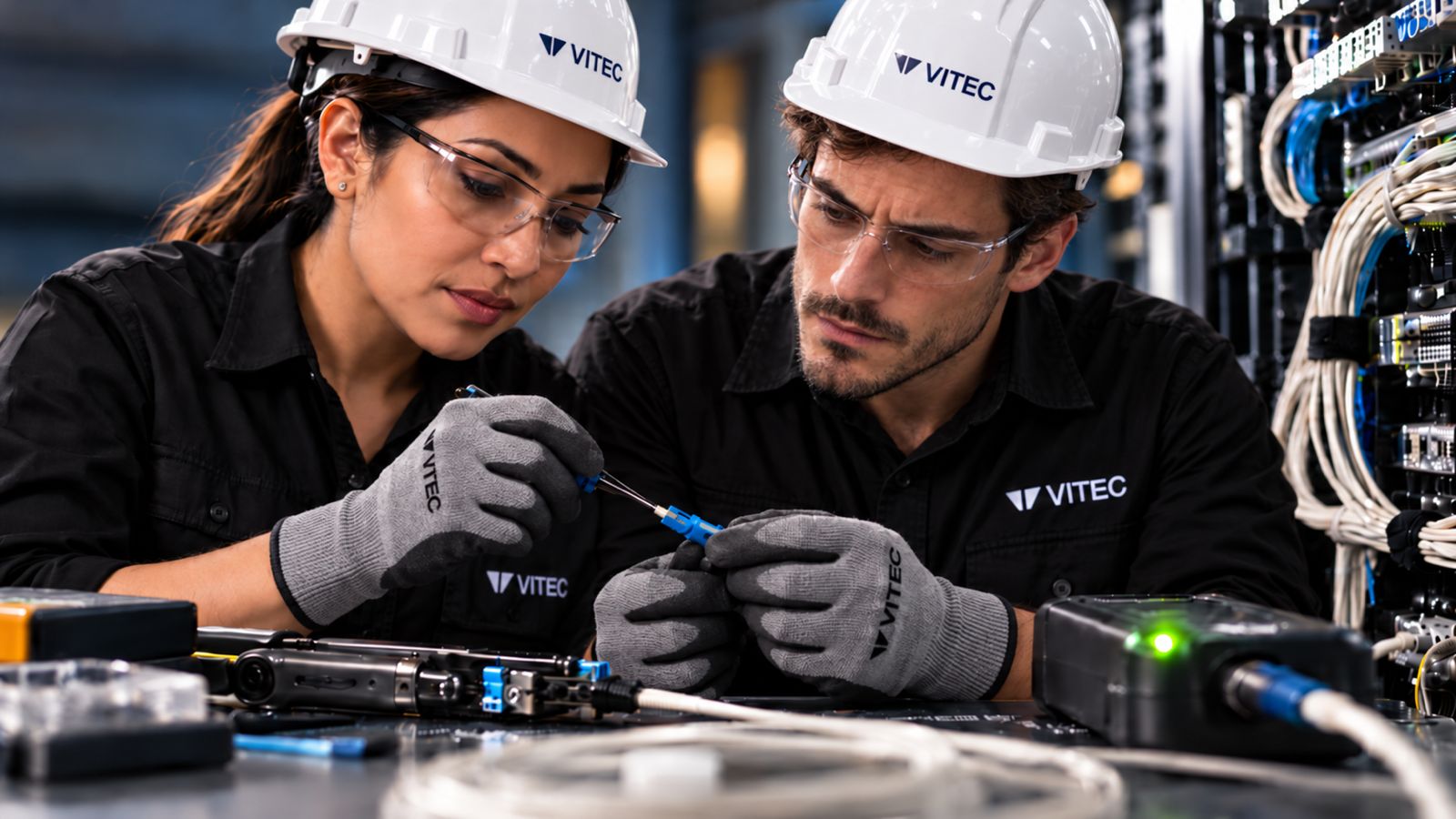 Técnicos Vitec realizando un trabajo de precisión