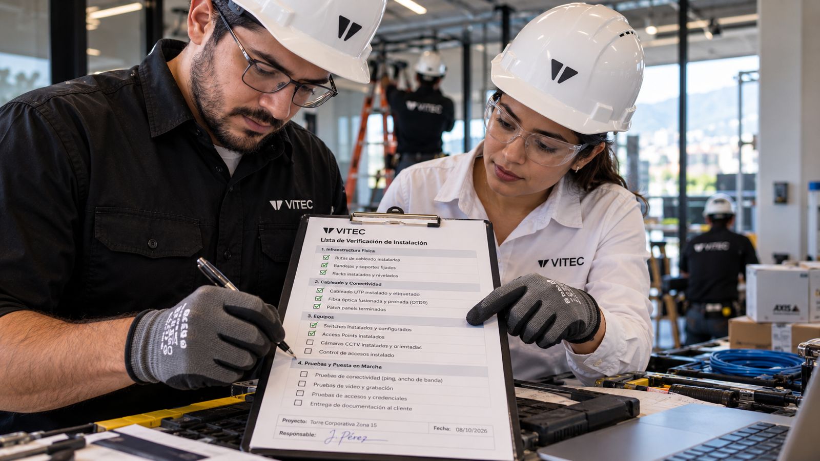 Equipo Vitec verificando una instalación