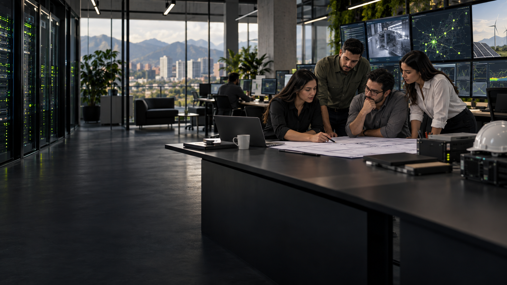Equipo de ingeniería Vitec colaborando en una solución tecnológica