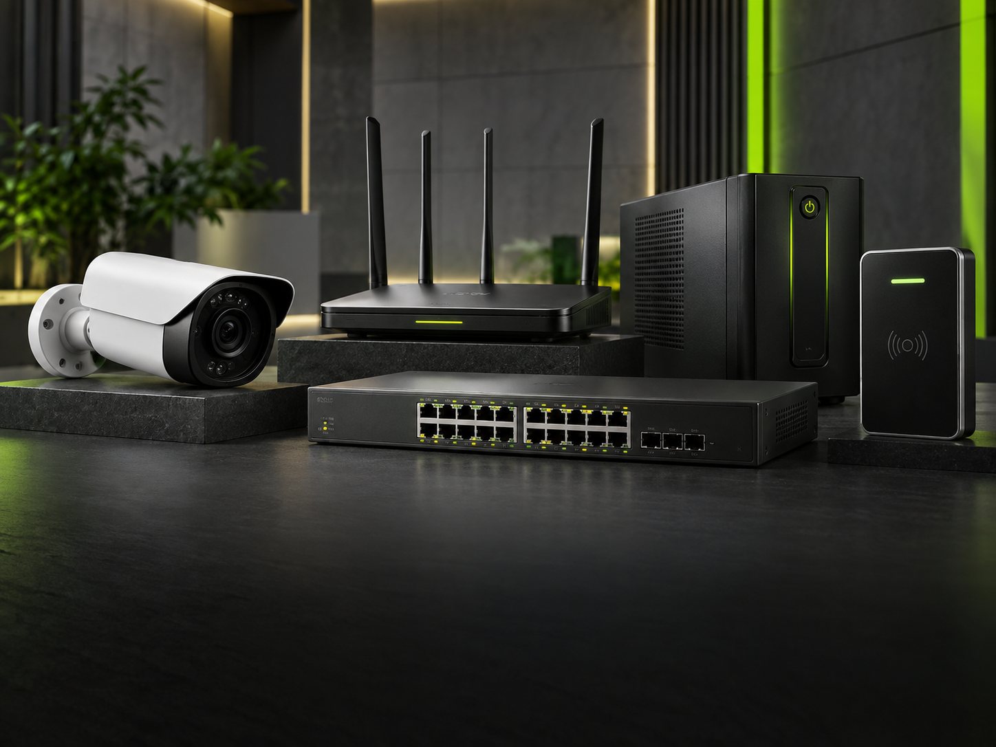 Productos empresariales de seguridad, conectividad y energía