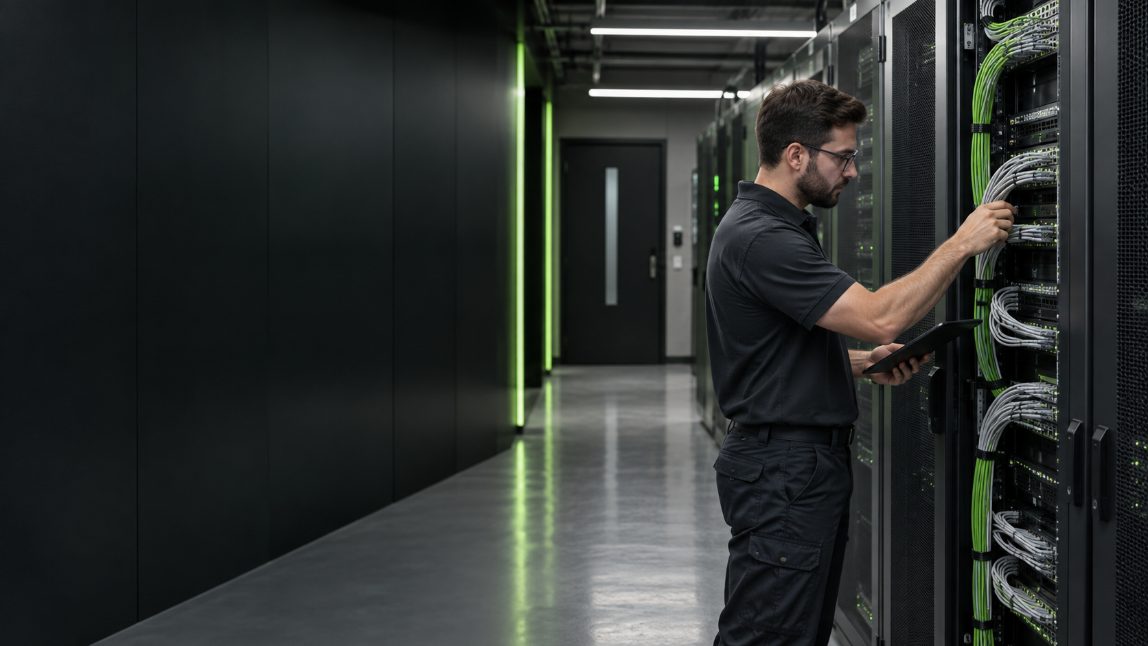 Técnico trabajando en infraestructura de red
