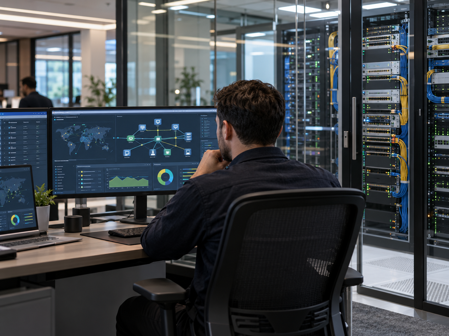 Infraestructura de seguridad protegiendo una red empresarial
