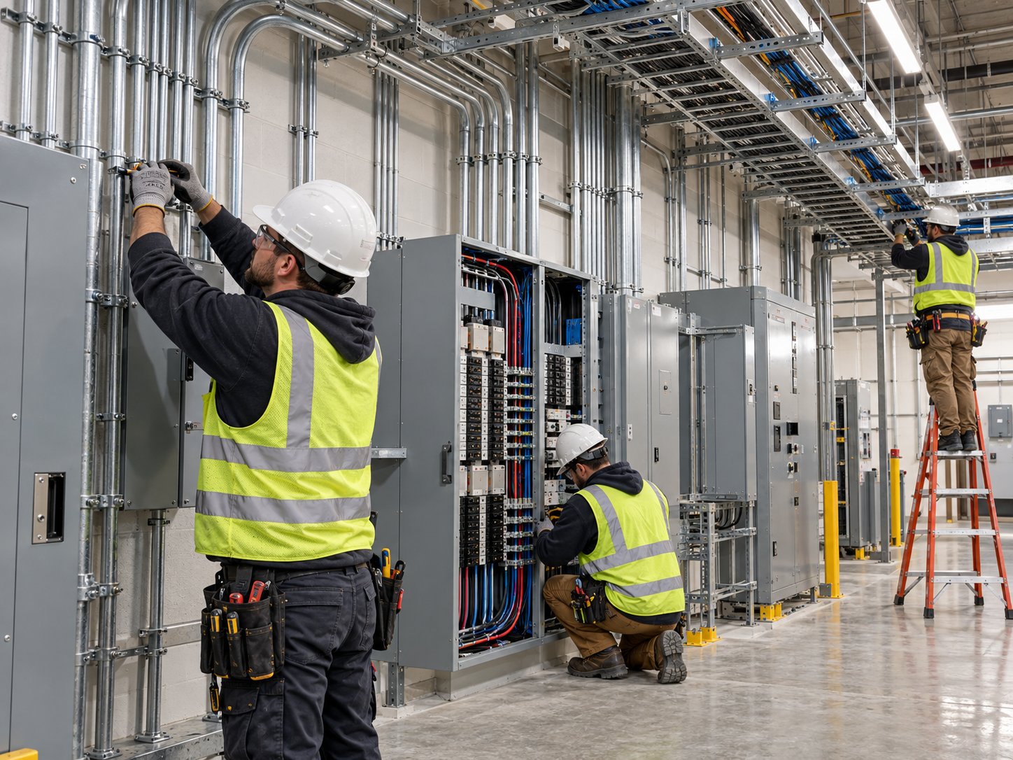 Electricista realizando un montaje eléctrico ordenado